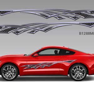 May include: A red sports car with silver metallic decals. The decals have a geometric design with a mesh pattern. The text "B1288METAL" is visible. The car is on a gray background.