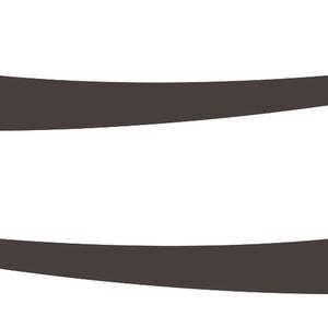 May include: Two dark brown, curved graphic elements on a white background. The shapes are elongated, with a wider base that tapers to a point. The design is simple and abstract.