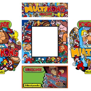 May include: A colorful arcade game cabinet with the text "Kongcade" and "Multi Kong" in red and yellow letters. The cabinet features a cartoon image of Donkey Kong and Mario characters.