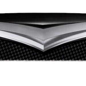 May include: A sleek, automotive-themed design element featuring a polished silver upper section and a central black carbon fiber-style textured area. The design incorporates bold red accents on the sides, creating a dynamic and modern aesthetic.