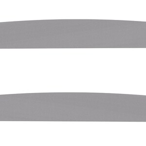 May include: Two curved, gray, elongated objects are positioned parallel to each other against a white background. The objects have a smooth, matte finish and a symmetrical, arc-like shape, tapering to points at each end.