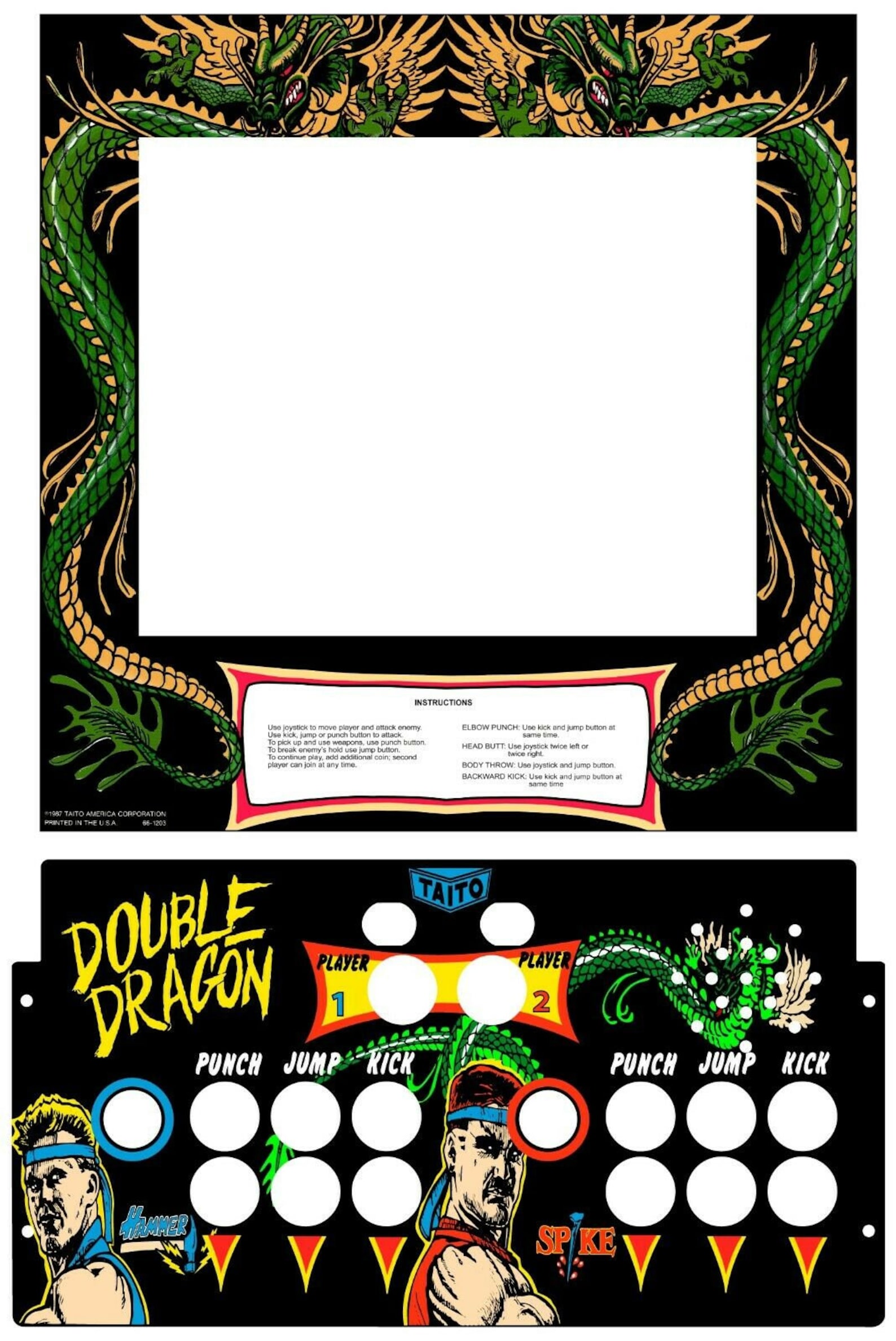 Double Dragon Arcade 1up Monitor Bezel and Control Panel Etsy