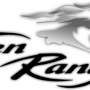 May include: Black and white logo with the text "Open Range" and a stylized silver horse head with a flowing mane.