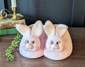 Vintage Ceramic Pink Bunny Slipper Indoor Planter, Unique Pink Bunny Planter