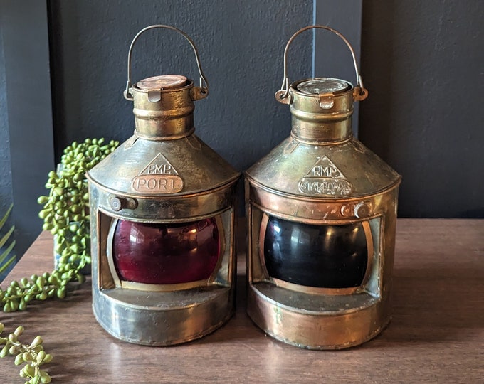 Vintage Port and Starboard Oil Lamp Set, Vintage Nautical Shop Home