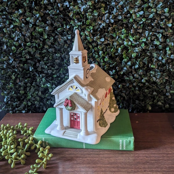 Christmas Village Ceramic Votive Holiday Church, Vintage Christmas Village Church, Vintage Holiday Candle Holder