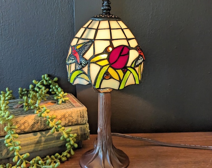 Vintage Small Stained Glass Lamp Hummingbird Stained Glass Etsy