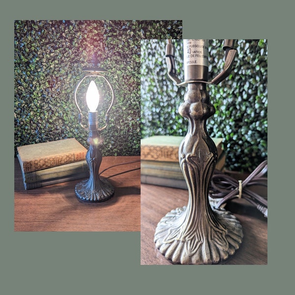 Vintage Ornate Metal Lamp, Vintage Art Nouveau Style Lamp, Vintage Dark Metal Small Lamp