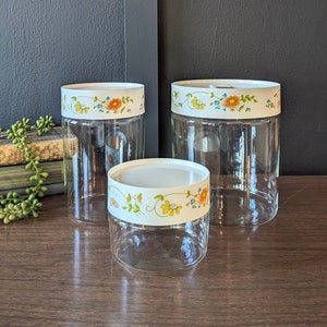 Vintage Glass Tilt Jars Wood Lids Counter Display Canister Set of 3 Blown  Glass