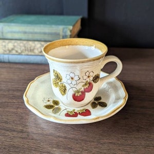 1970&#39;s Mikasa Strawberry Festival Teacup and Saucer, Vintage Strawberry Mug, Strawberry Ceramics