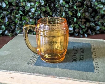 Vintage Amber Glass Barrel Shot Glass, Vintage Unique Shot Glass