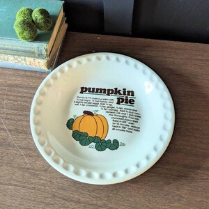 1980s Ceramic Pumpkin Pie Pie Plate, Vintage Recipe Pie Plates, Vintage Ceramic Pie Plate