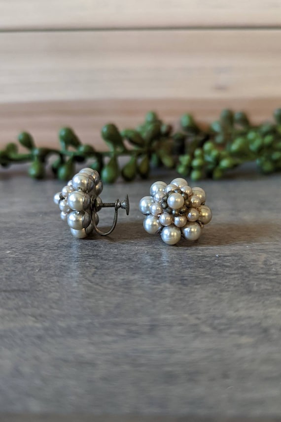 Mid Century Pearl Screw Back Earrings, Vintage Wed