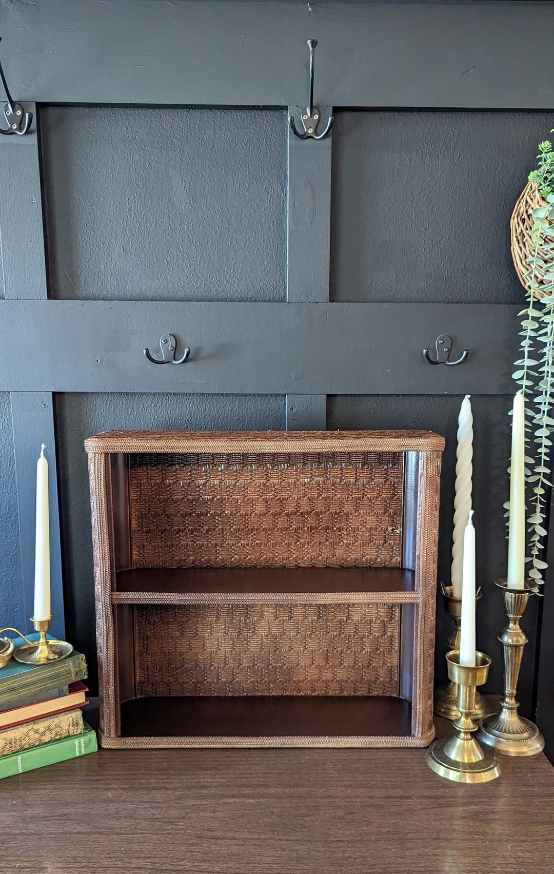 1970s Wicker Rattan and Wood Trinket Shelf, Vintage Boho Style Trinket Shelf Etsy