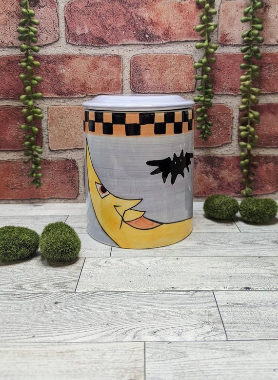 90's Halloween Moon Canister, 1990's  Halloween Decor, 1990's Celestial Decor, Vintage Moon Decor