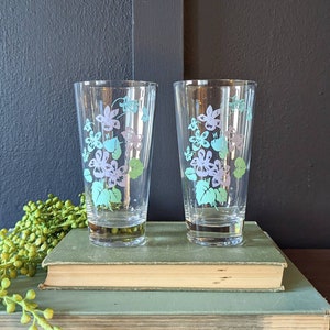 Vintage Floral Water Glass Tumbler Set, Vintage Water Glasses