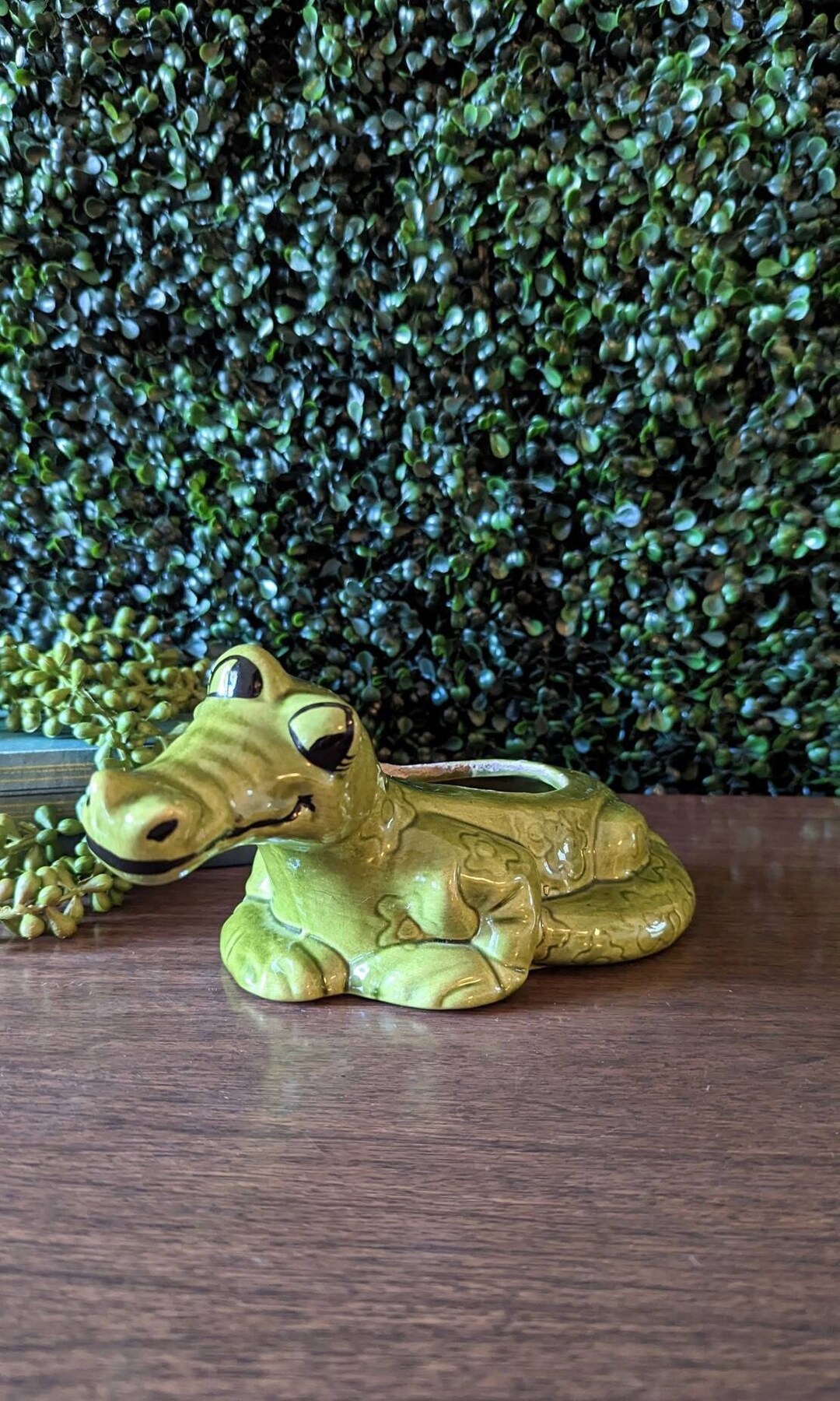Vintage Ceramic Alligator Indoor Planter, Unique Alligator Planter