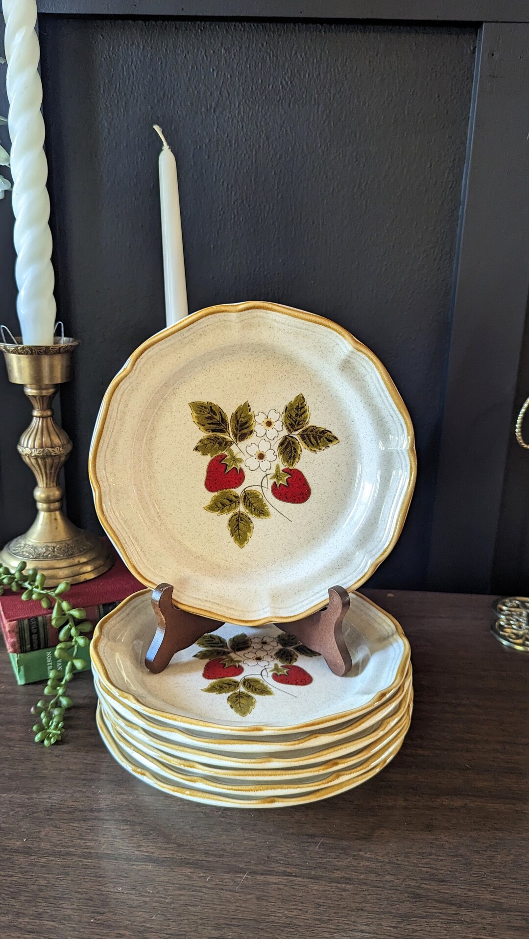 1970's Mikasa Strawberry Festival 8 Inch Salad Plate Set of 6, Vintage