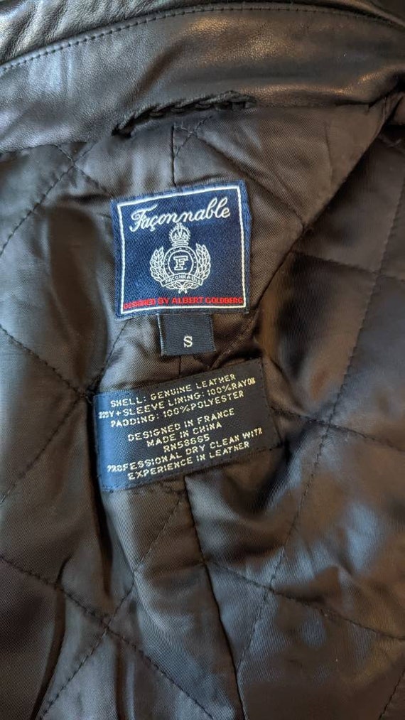 90's Faconnable Black Leather Jacket, Size S, Ret… - image 8