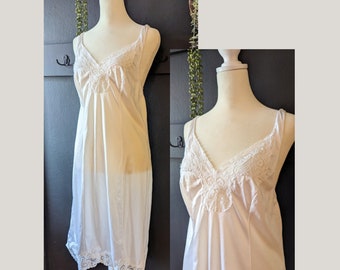 Vintage White Lacey Slip, Midcentury Size 34 White Slip or Nightgown