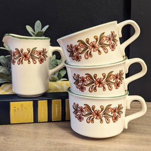 1970&#39;s Vintage Tea or Espresso Floral Mug Set with Creamer