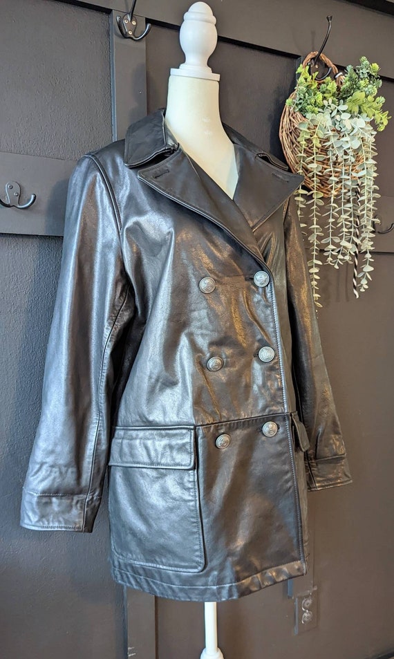 90's Faconnable Black Leather Jacket, Size S, Ret… - image 3