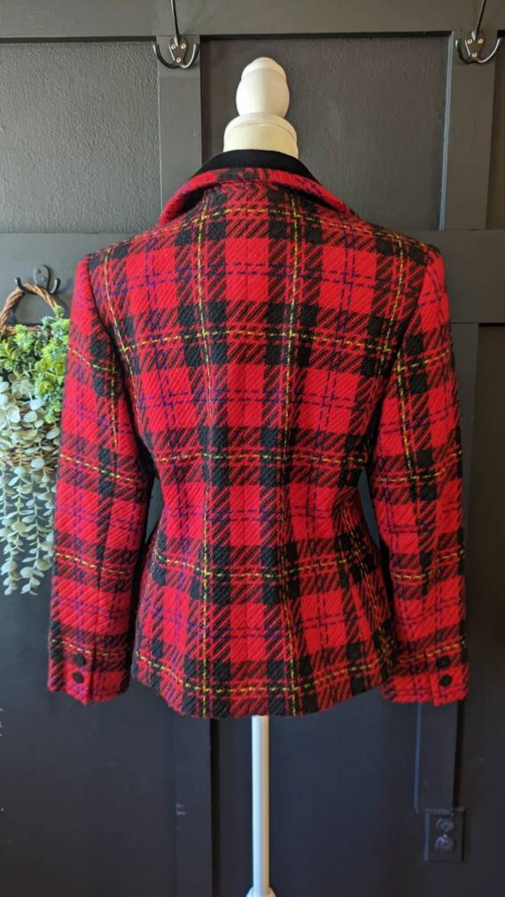 Vintage 1980s Woman's Red and Black Plaid Blazer,… - image 6