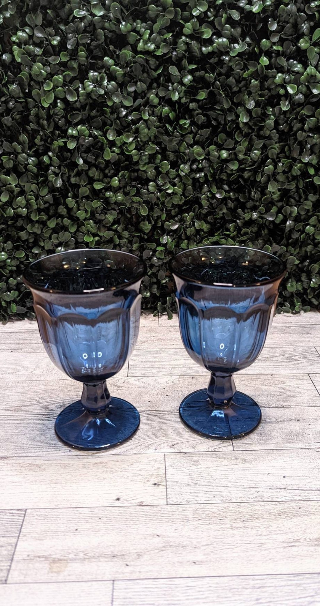 Midcentury Noritake Colonial Blue Wine Glass Set, Vintage Blue Glass