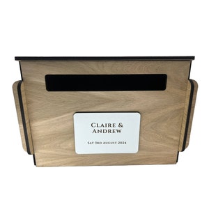 Elegante scatola postale per matrimonio impiallacciata in rovere: facile da montare, perfetta per il tuo giorno speciale!