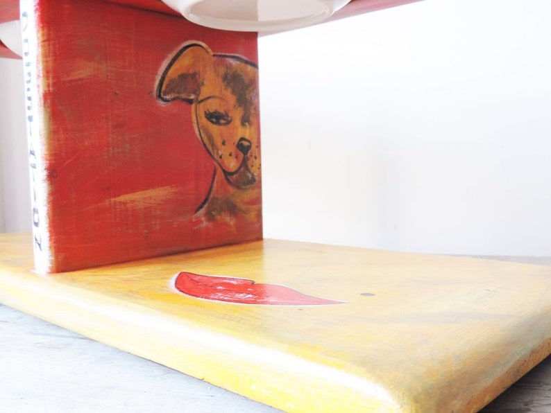 Dogstation LIBRA curry smile size dog feeder L elevated double tap non-slip quiet dog bar wipeful woodpottery feeding bar