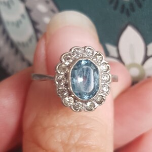 63E art deco 9ct gold and  silver aquamarine PASTE ring size Q