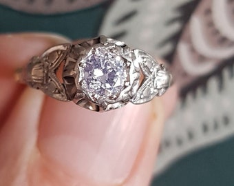 235Q vintage Art Deco 1930s 18ct gold platinum diamond engagement ring size L old cut diamond 4mm stunning