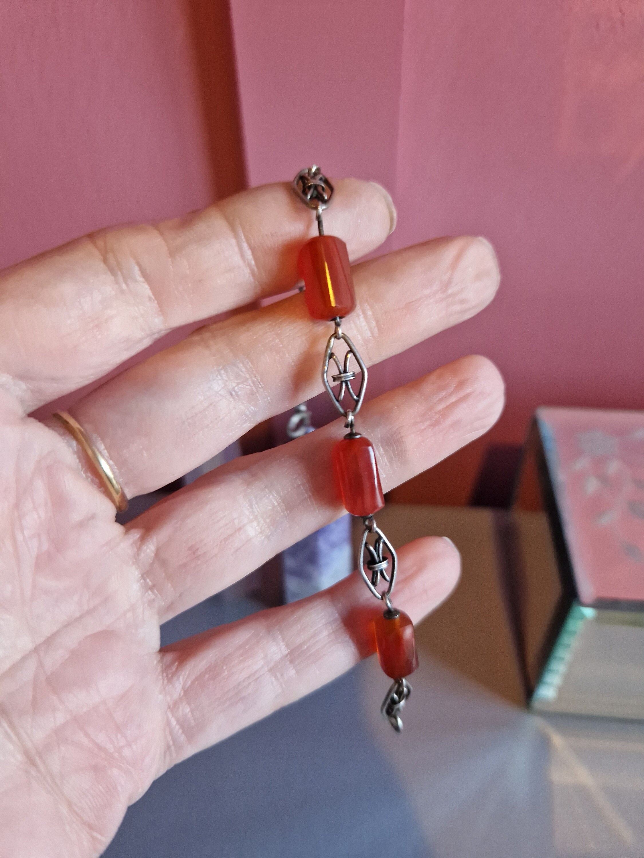 超安い and Silver Sterling Deco Art 197C Carnelian 18cm Bracelet 画材