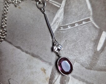 342F Sterling silver Art Nouveau antique amethyst pendant/necklace