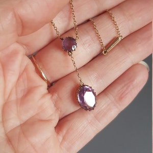 39 Antique Victorian 9ct gold amethyst lavalier pendant on original chain