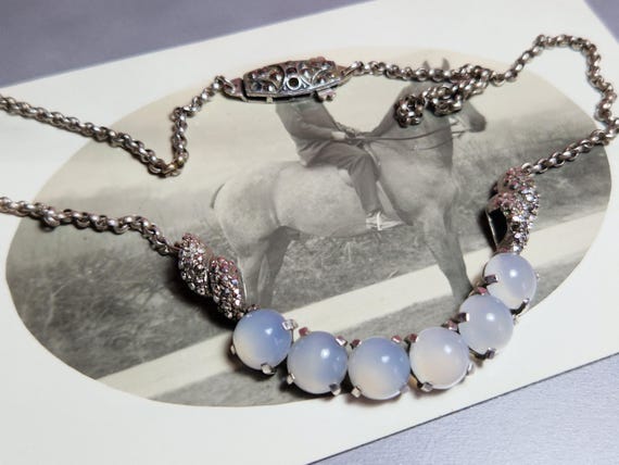 136F solid sterling silver Art deco chalcedonay n… - image 2