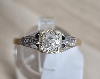 Anillo solitario de diamantes en oro y platino de 18 quilates de la época eduardiana (Talla L.5/6) 23c
