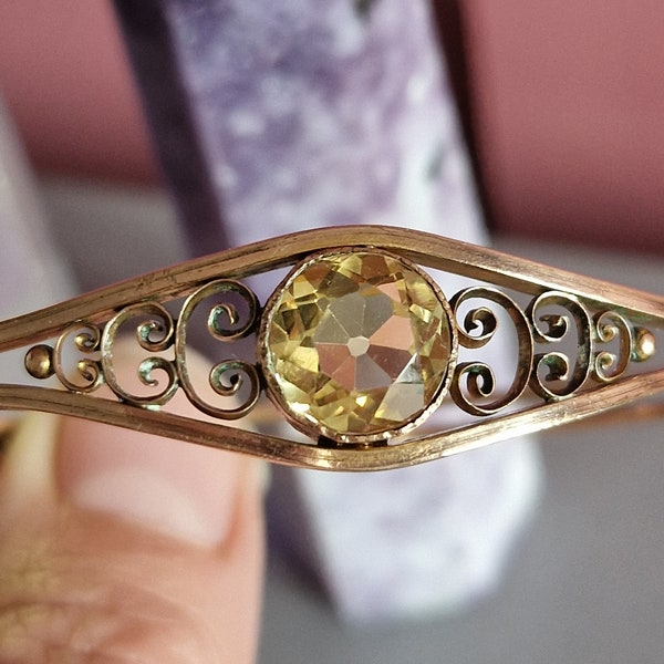 27B Victorian antique rose gold over sterling silver real natural citrine bangle