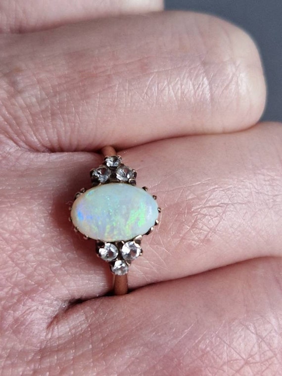 441E Art Deco 9ct rose gold natural opal & old cu… - image 9