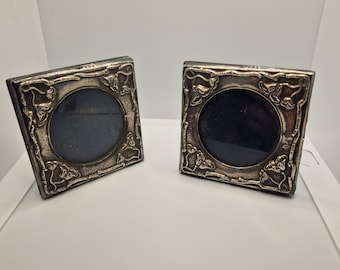 338C antique Art Nouveau 1908 pair of silver photo frames
