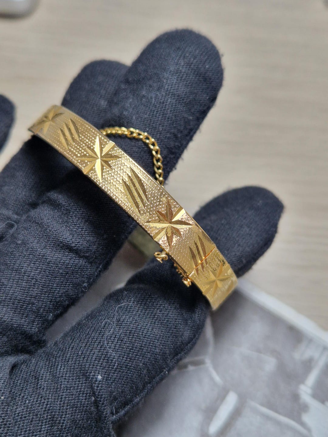 381F 18k RGP Mid Century Etched Bangle - Etsy