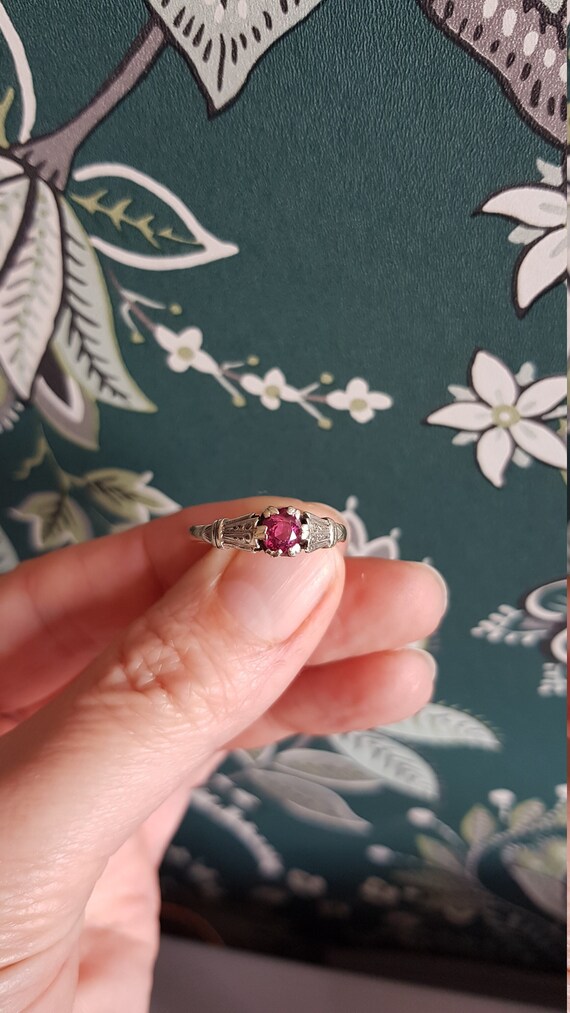 Art Deco 9ct Gold Ruby Diamond Ring - Size Q