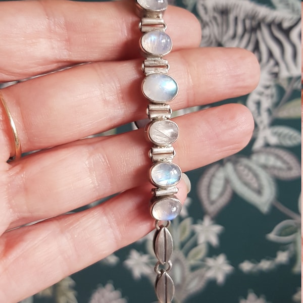 406E art deco sterling silver rainbow moonstone bracelet