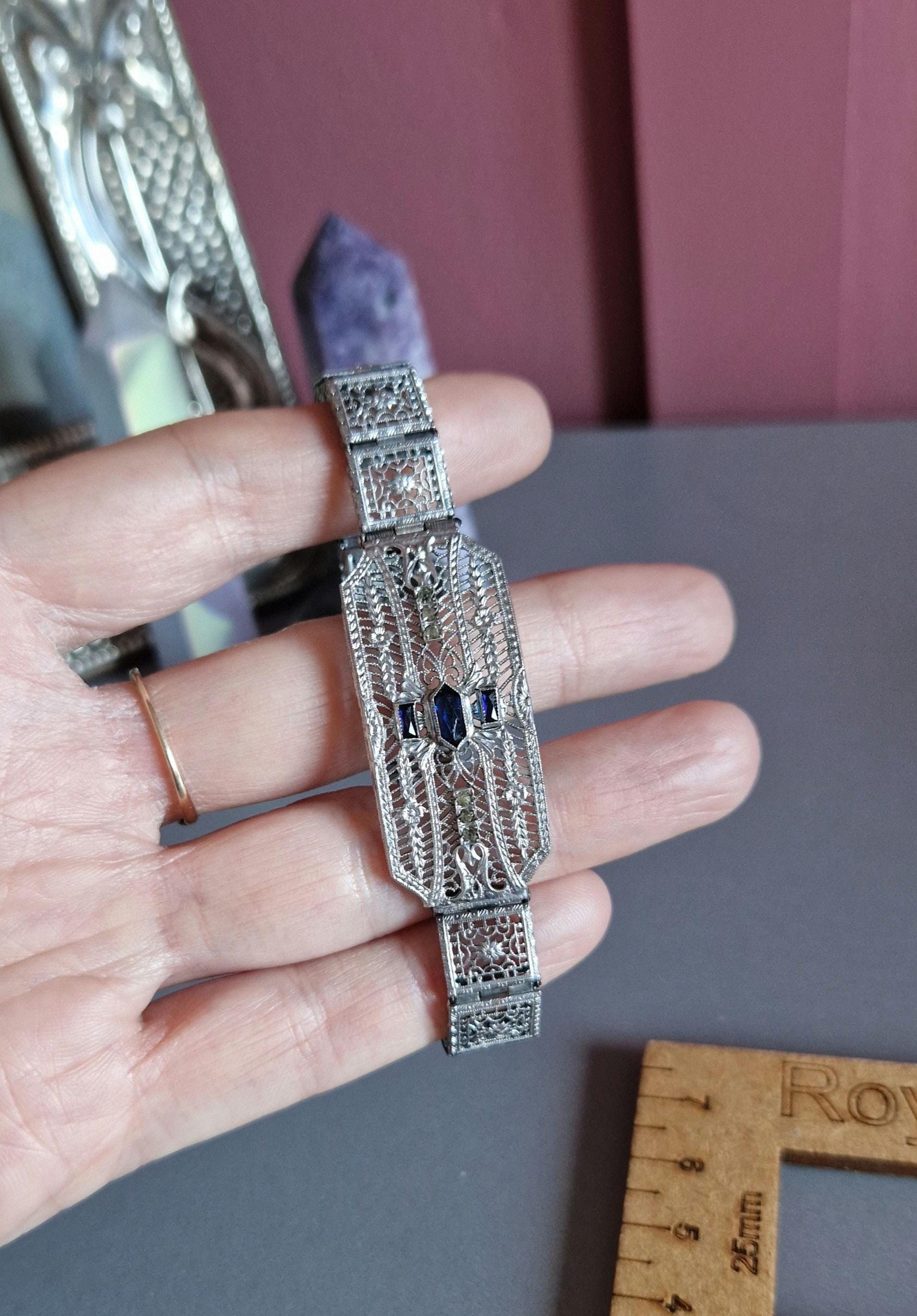 Bracelet Argent Ancien 54g - Style Art Déco Tank - Bijou Vintage Mexico Sliver Bronze