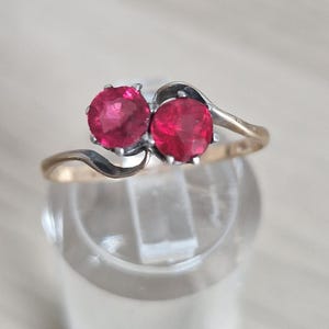 Art Deco Ruby Colour Stone Ring, 9ct Gold Silver Set, Size M/6.5 241B