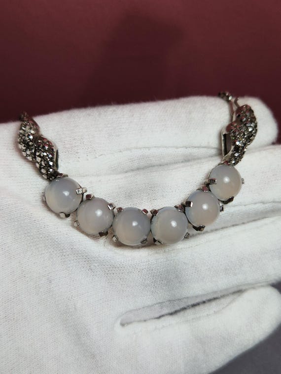 136F solid sterling silver Art deco chalcedonay n… - image 4