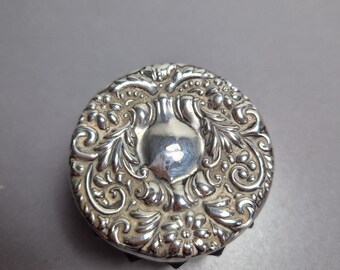302F Antique 1800s/ 1900s Art Nouveau sterling silver lidded vanity jar