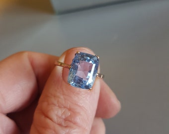 371E Victorian 4ct light blue real gemstone solitaire  9ct rose gold ring size P/ 7.75