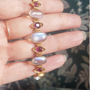 206z period  Edwardian REAL moonstone and REAL ruby 9ct gold bracelet