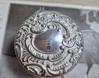 427F Tarro de tocador antiguo victoriano/eduardiano de plata esterlina con tapa y cristal tallado